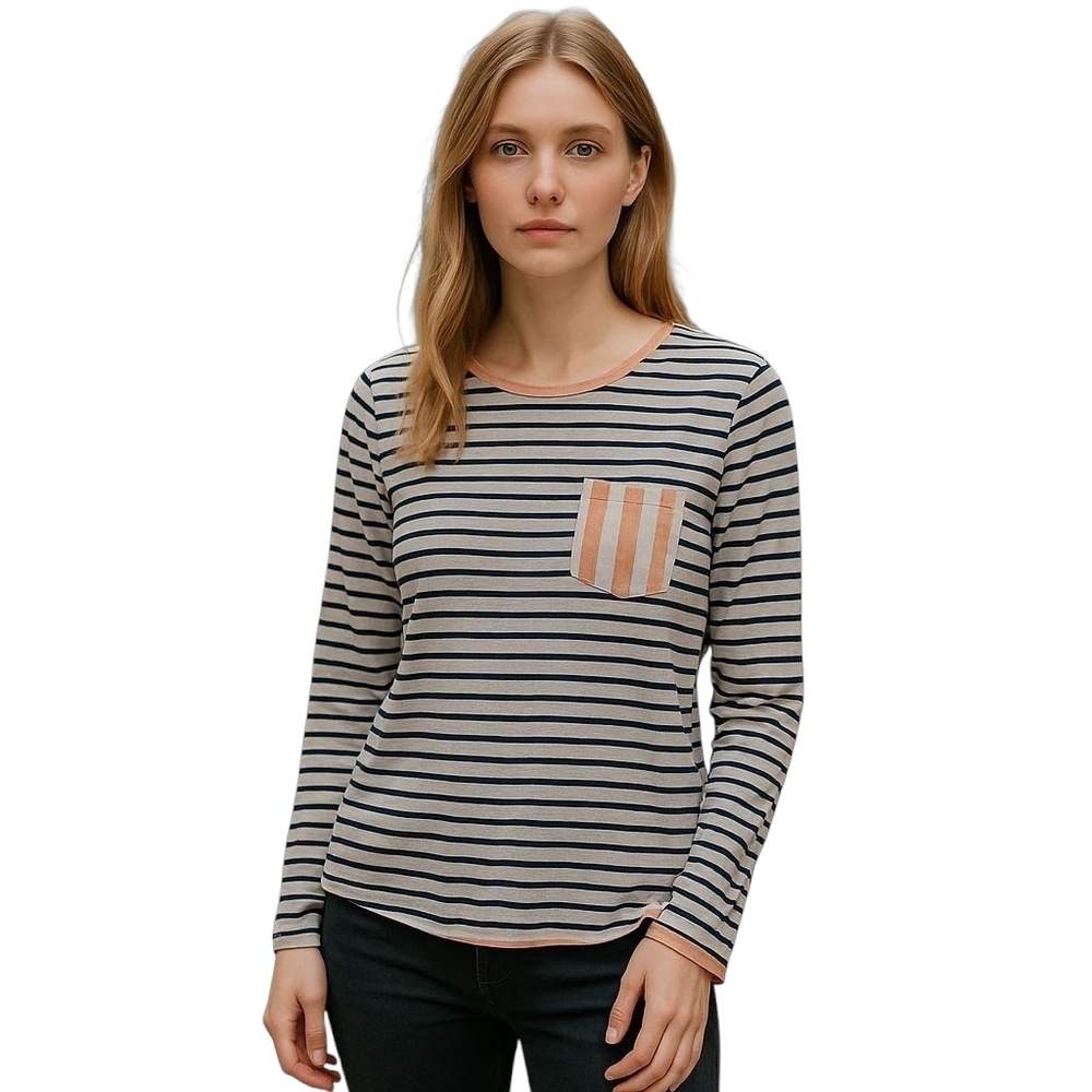 Striped Long Sleeve Top with Pocket